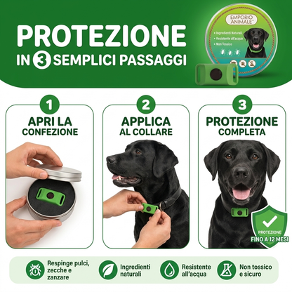 Emporio Animale™ Collare Antiparassitario Naturale per Cani - 12 Mesi di Protezione